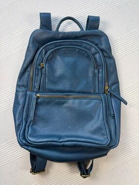 American Leather Navy Blue Backpack with Front Zip Pockets